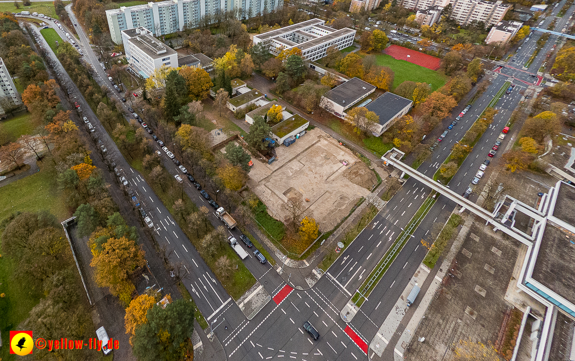 19.11.2022 - Luftbilder von der Baustelle an der Quiddestraße 'Haus für Kinder' in Neuperlach